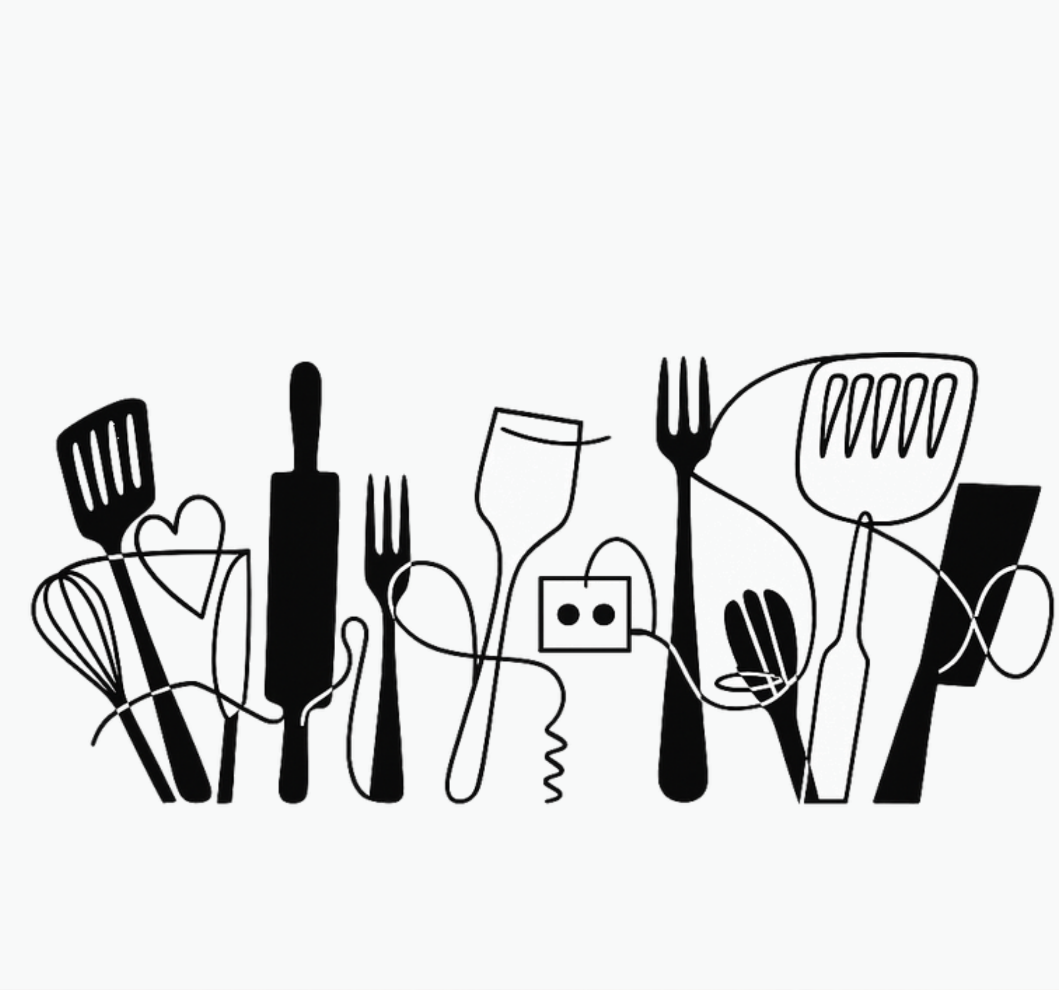 Tapete vinílico cozinha utensílios de cozinha em linha - TenStickers
