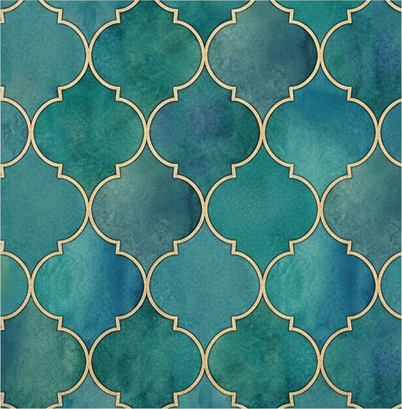 Tapete vinílico cozinha verde jade com detalhes dourados - TenStickers