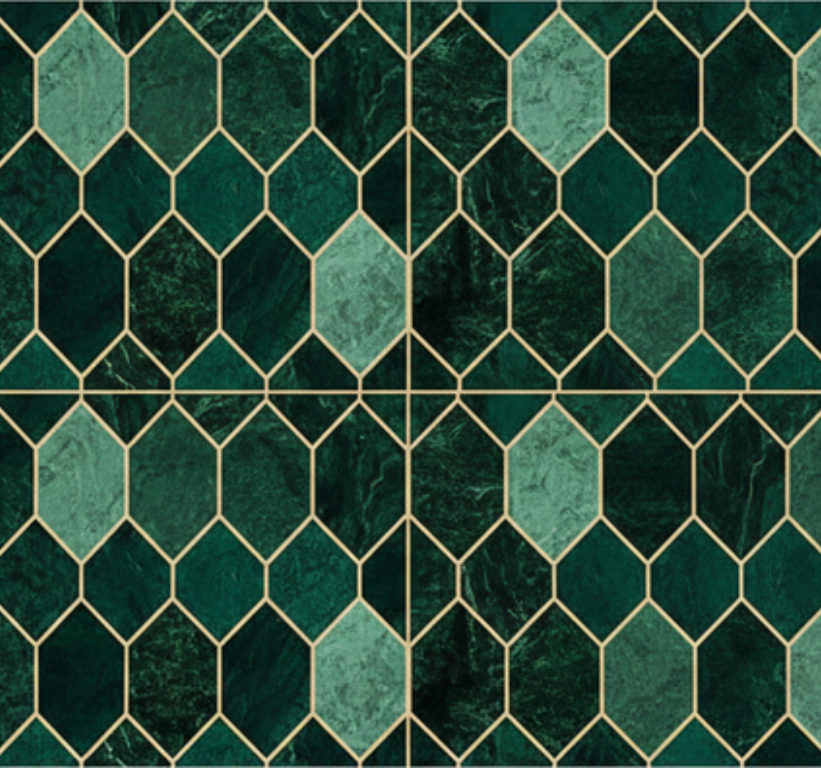 Tapete vinílico cozinha escama verde contorno dourado - TenStickers