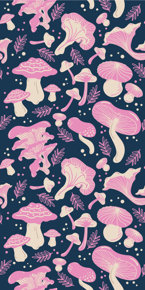 Tapete vinílico cozinha padrão de cogumelos rosa - TenStickers
