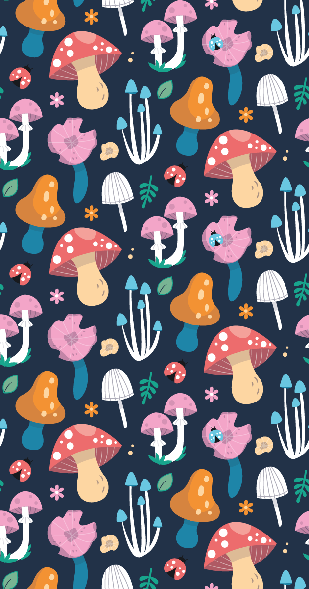 Tapete vinílico cozinha padrão de cogumelos e joaninhas - TenStickers