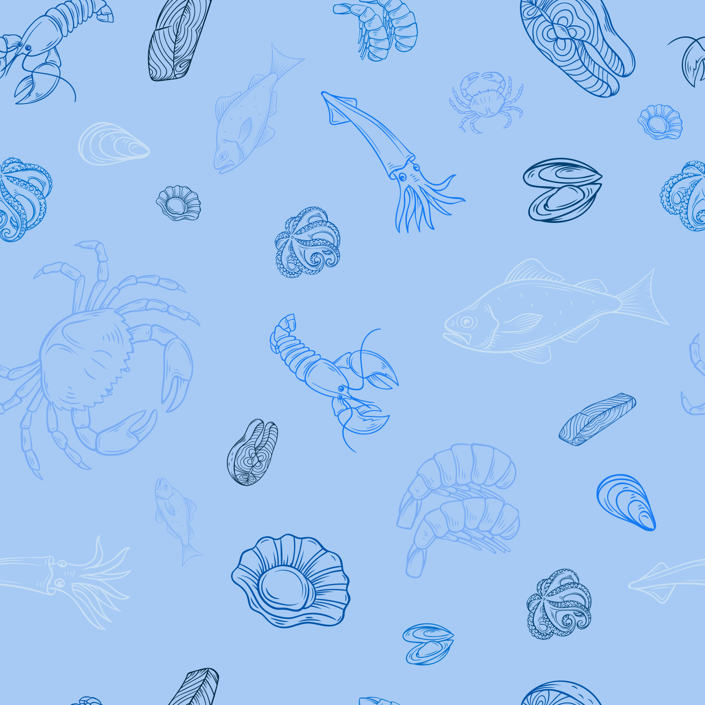 Tapete vinílico cozinha padrão frutos do mar - TenStickers