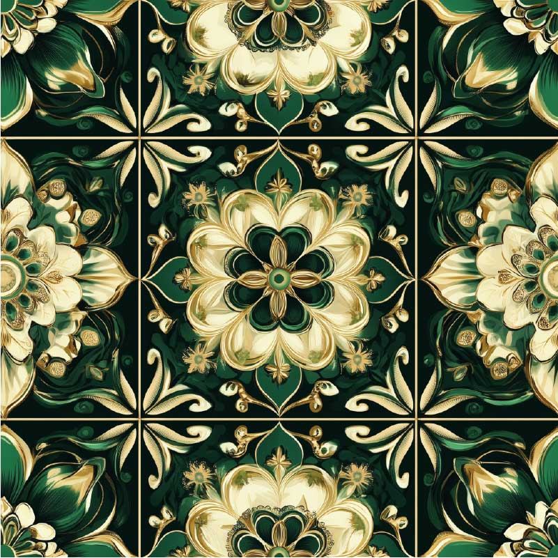 Tapete vinílico cozinha azulejos mosaico botânico - TenStickers
