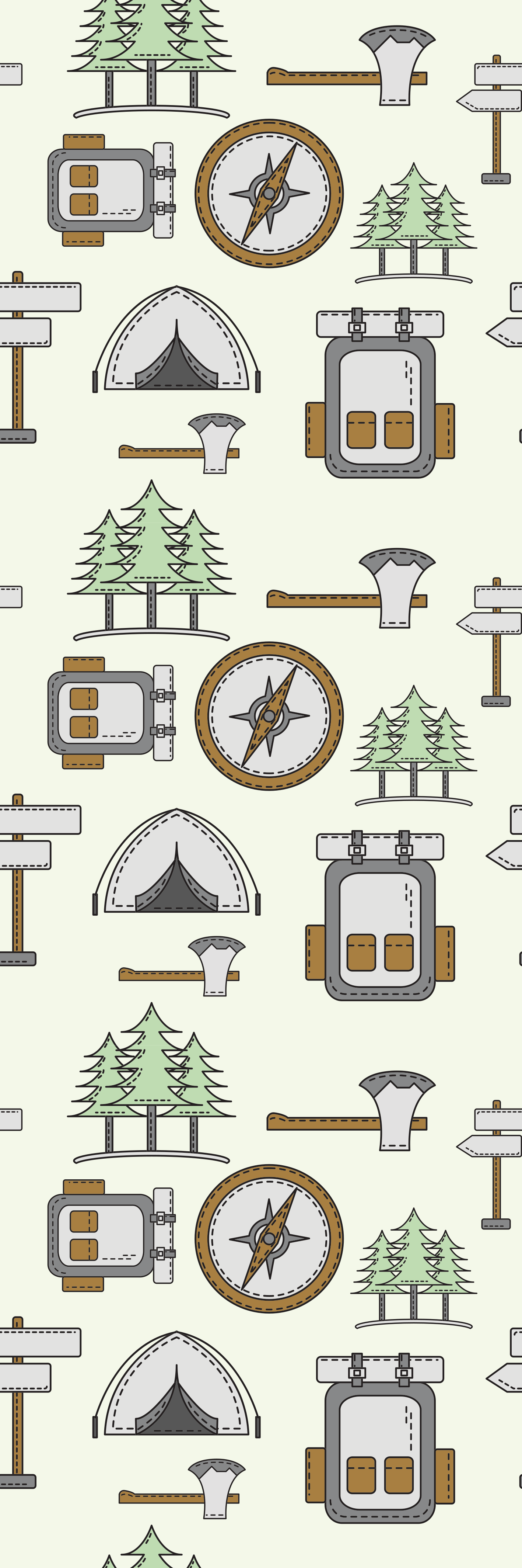 Tapete vinílico quarto, bolsa de camping, bússola, lanterna - TenStickers