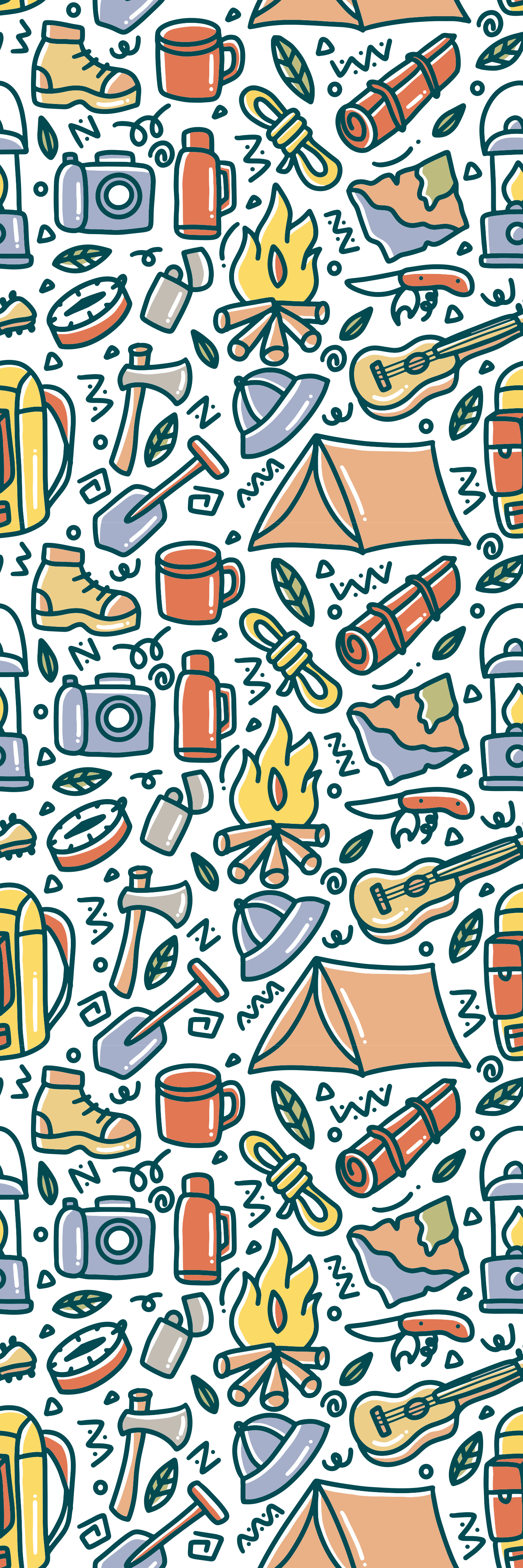 Tapete vinílico quarto montanhas e camping desenhados à mão - TenStickers
