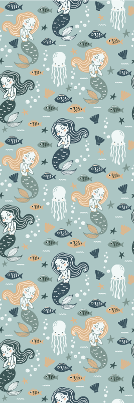 Tapete vinílico quarto padrão sereia mágica azul - TenStickers