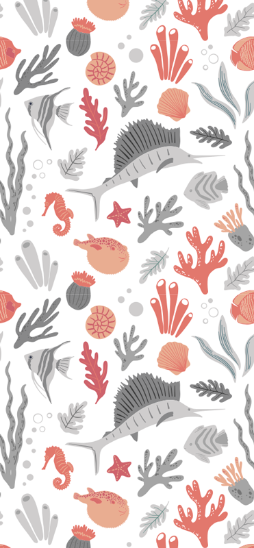 Tapete vinílico quarto ilustração da vida marinha - TenStickers