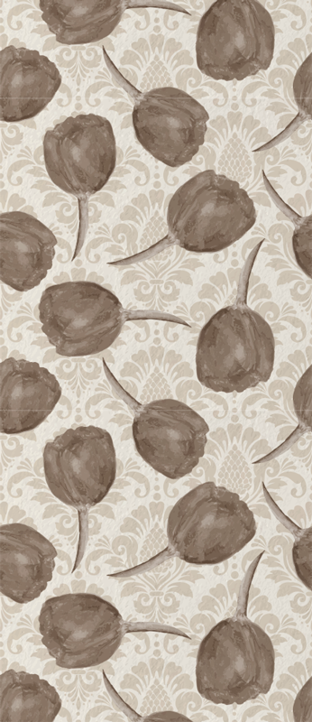 Tapete vinílico quarto padrão de tulipas cinzas com acantos - TenStickers