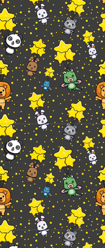 Tapete vinílico quarto com animais fofos em balões - TenStickers