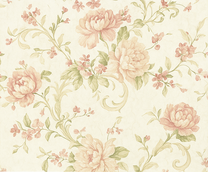 Tapete vinílico quarto estampa floral vintage rosa claro - TenStickers