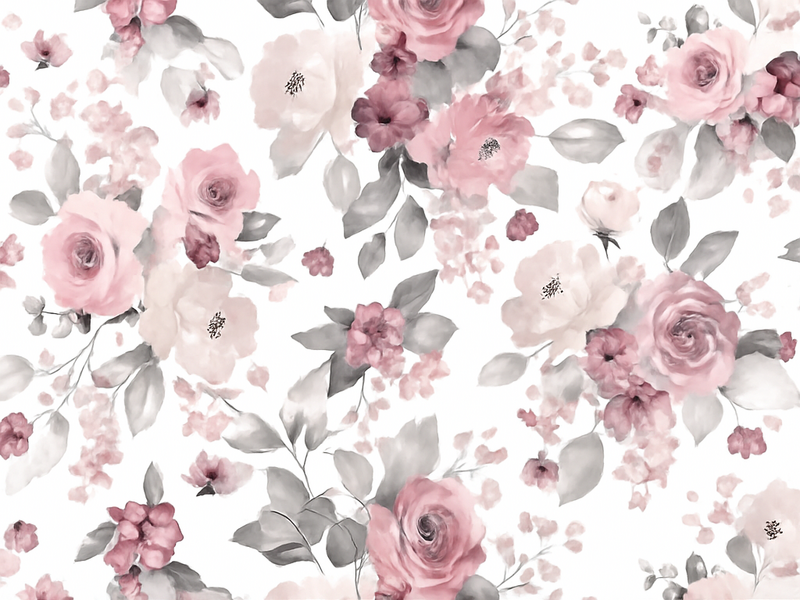 Tapete vinílico quarto com padrão de flores cinzas - TenStickers