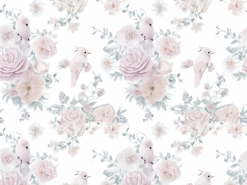 Tapete vinílico quarto com design de flores cinzas elegantes - TenStickers