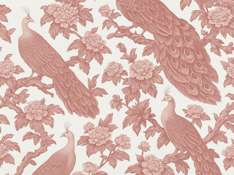 Tapete vinílico quarto padrão de pavões rosas - TenStickers