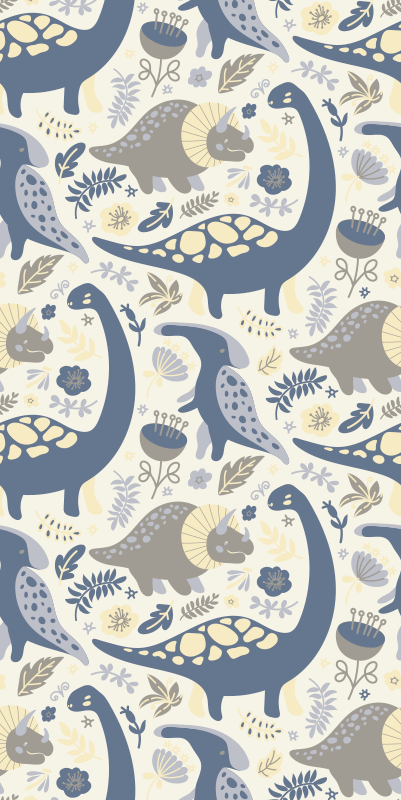 Tapete vinílico quarto dinossauros azuis estilo nórdico - TenStickers