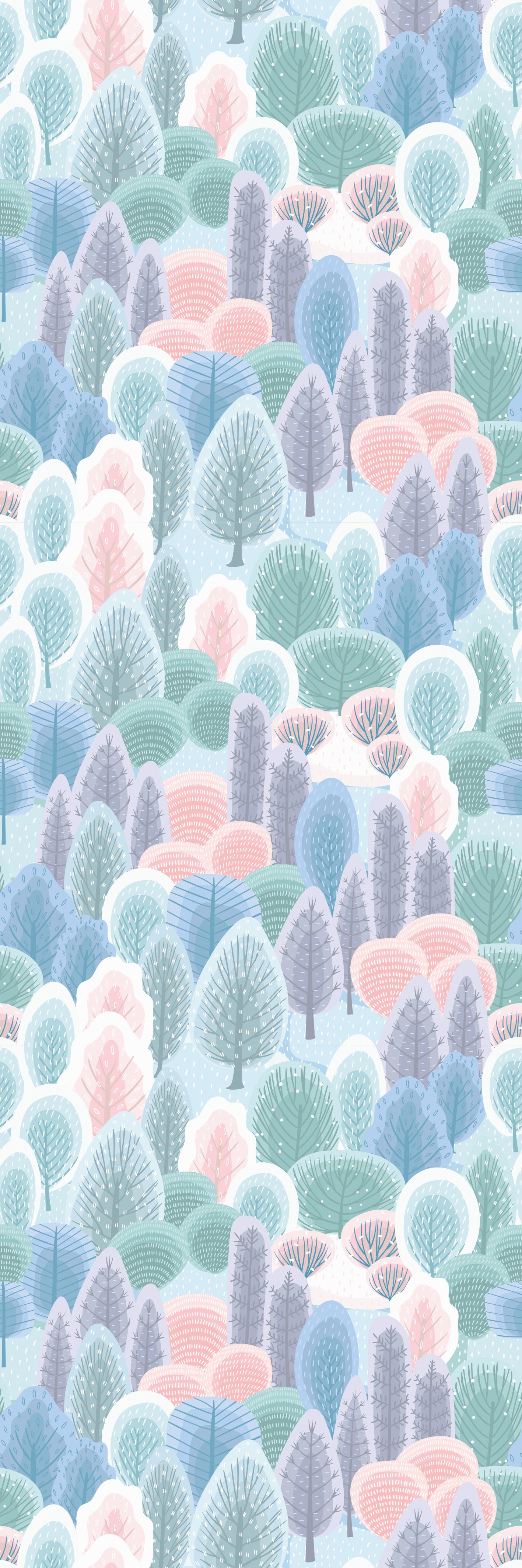 Tapete vinílico quarto padrão floresta de inverno pastel - TenStickers