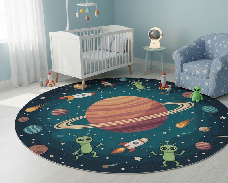 Tapete vinílico quarto com ilustração de planetas engraçados - TenStickers