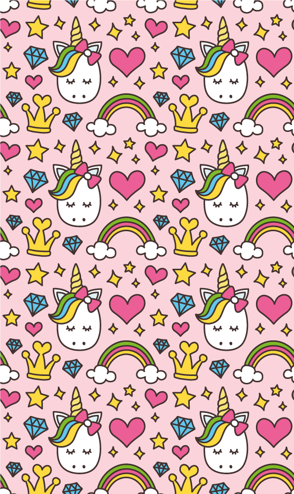 Tapete vinílico quarto com arco-íris e unicórnios fofos - TenStickers