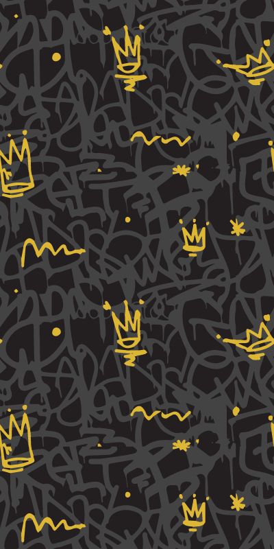 Tapete vinílico quarto coroa graffiti preto e dourado - TenStickers