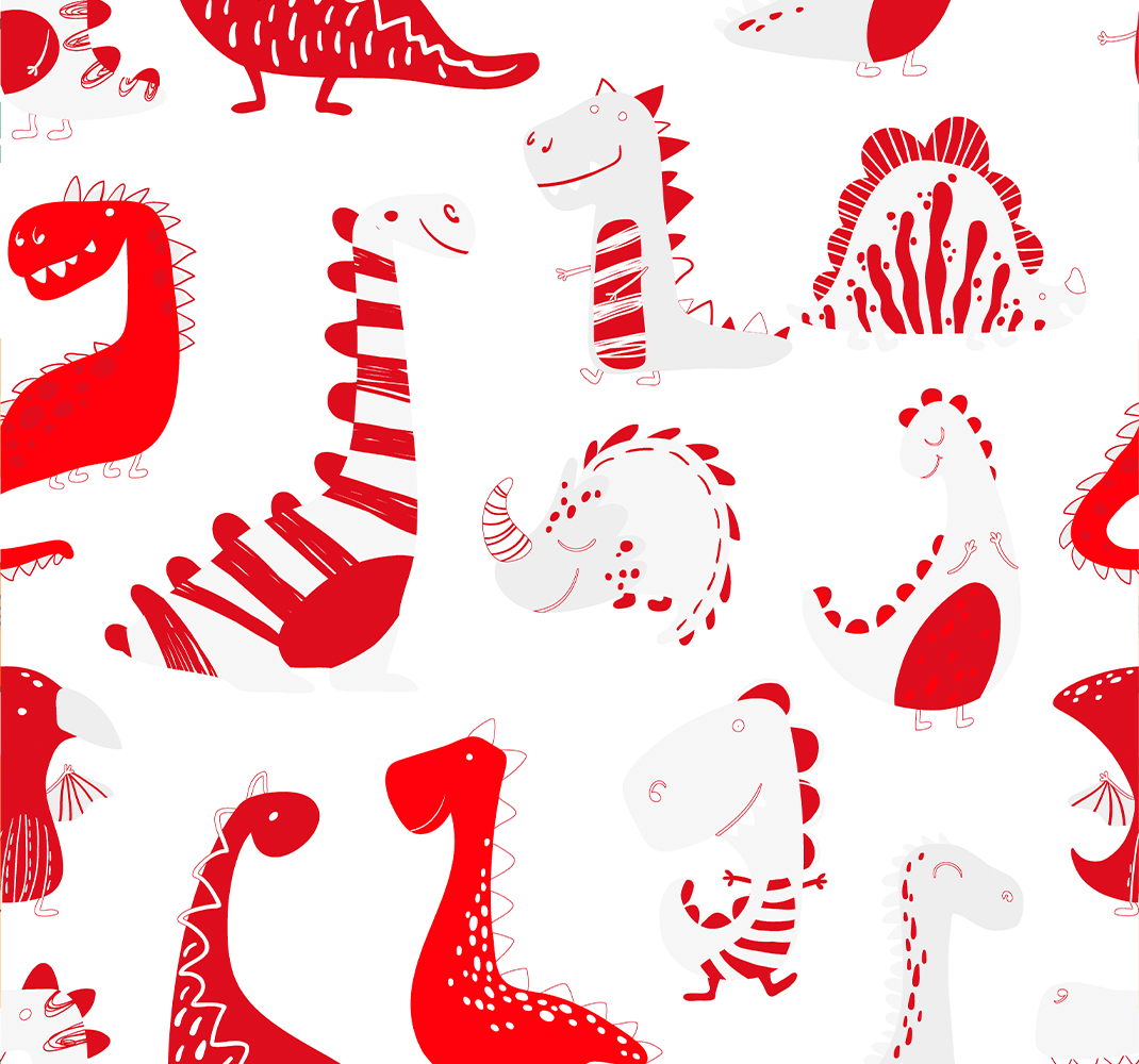 Tapete vinílico quarto esboços vermelhos de dinossauros - TenStickers