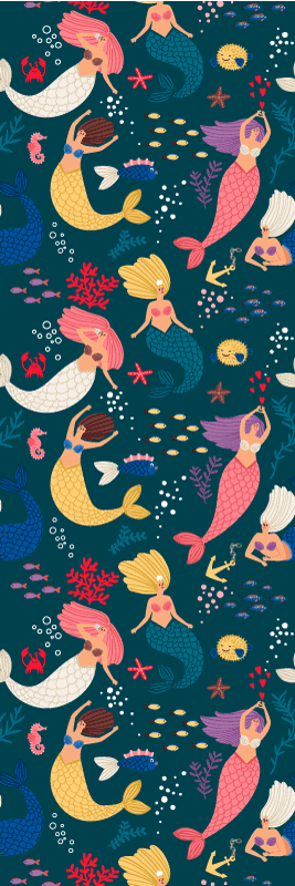 Tapete vinílico quarto padrão de sereia azul escuro - TenStickers