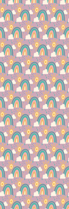 Tapete vinílico quarto com padrão fofo de sol e arco-íris - TenStickers