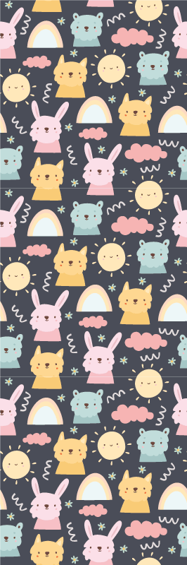 Tapete vinílico quarto animais e arco-íris pastel - TenStickers