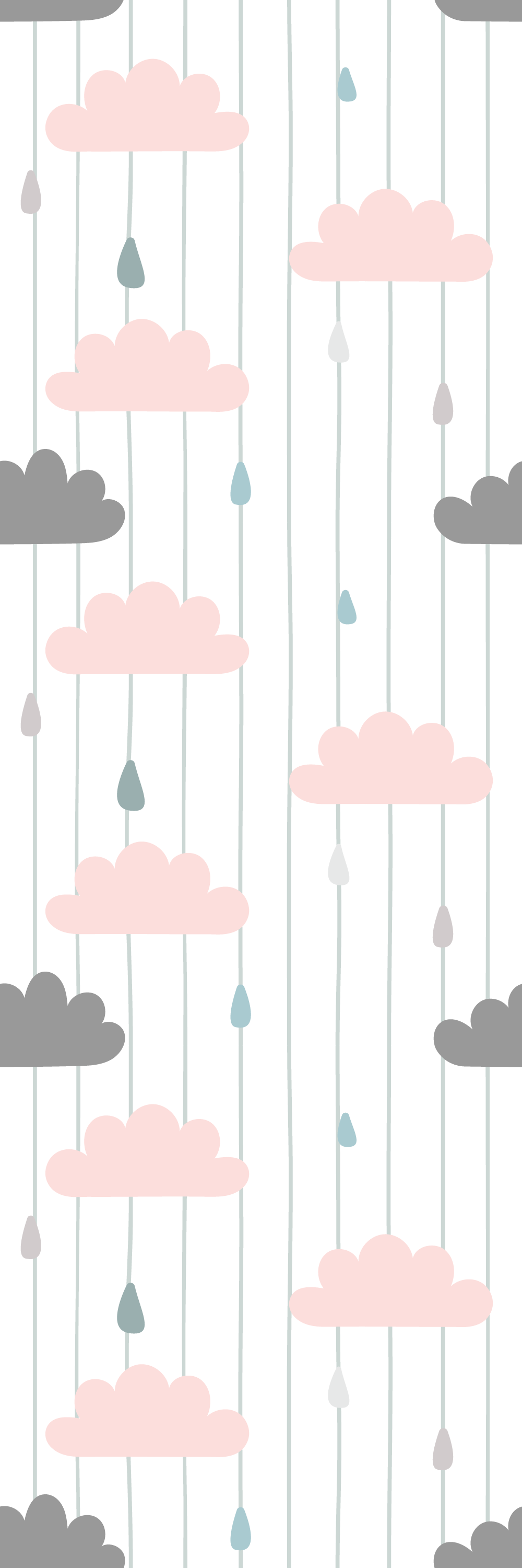 Tapete vinílico quarto nuvens rosas e cinzas - TenStickers
