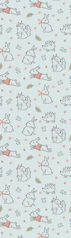 Tapete vinílico quarto flores com esquilos e coelhos - TenStickers