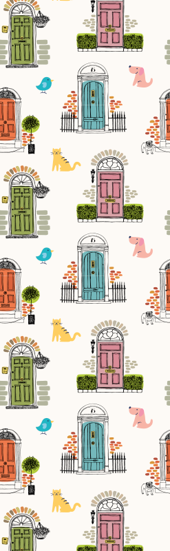 Tapete vinílico quarto símbolos de animais e edifícios - TenStickers