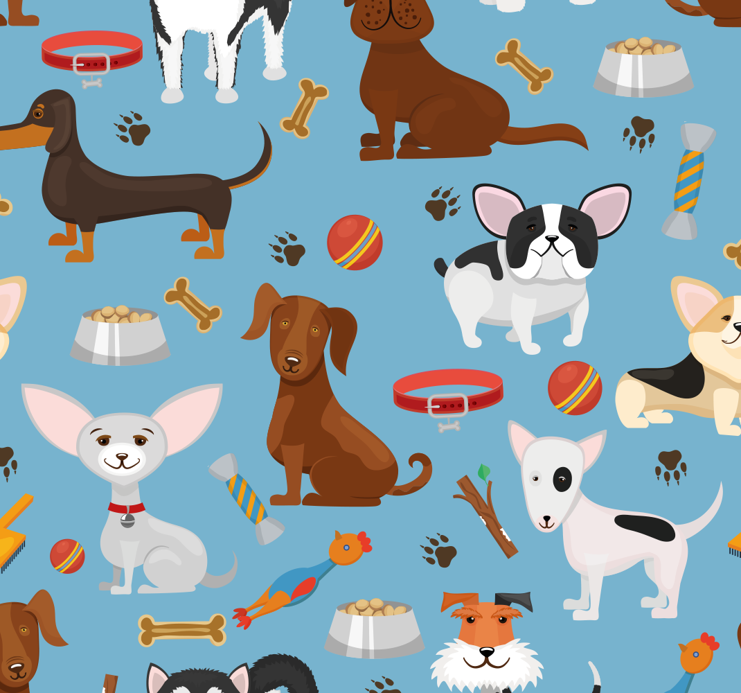 Tapete vinílico quarto com estampa de cães fundo azul - TenStickers