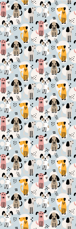 Tapete vinílico quarto com cães multicoloridos no fundo azul - TenStickers