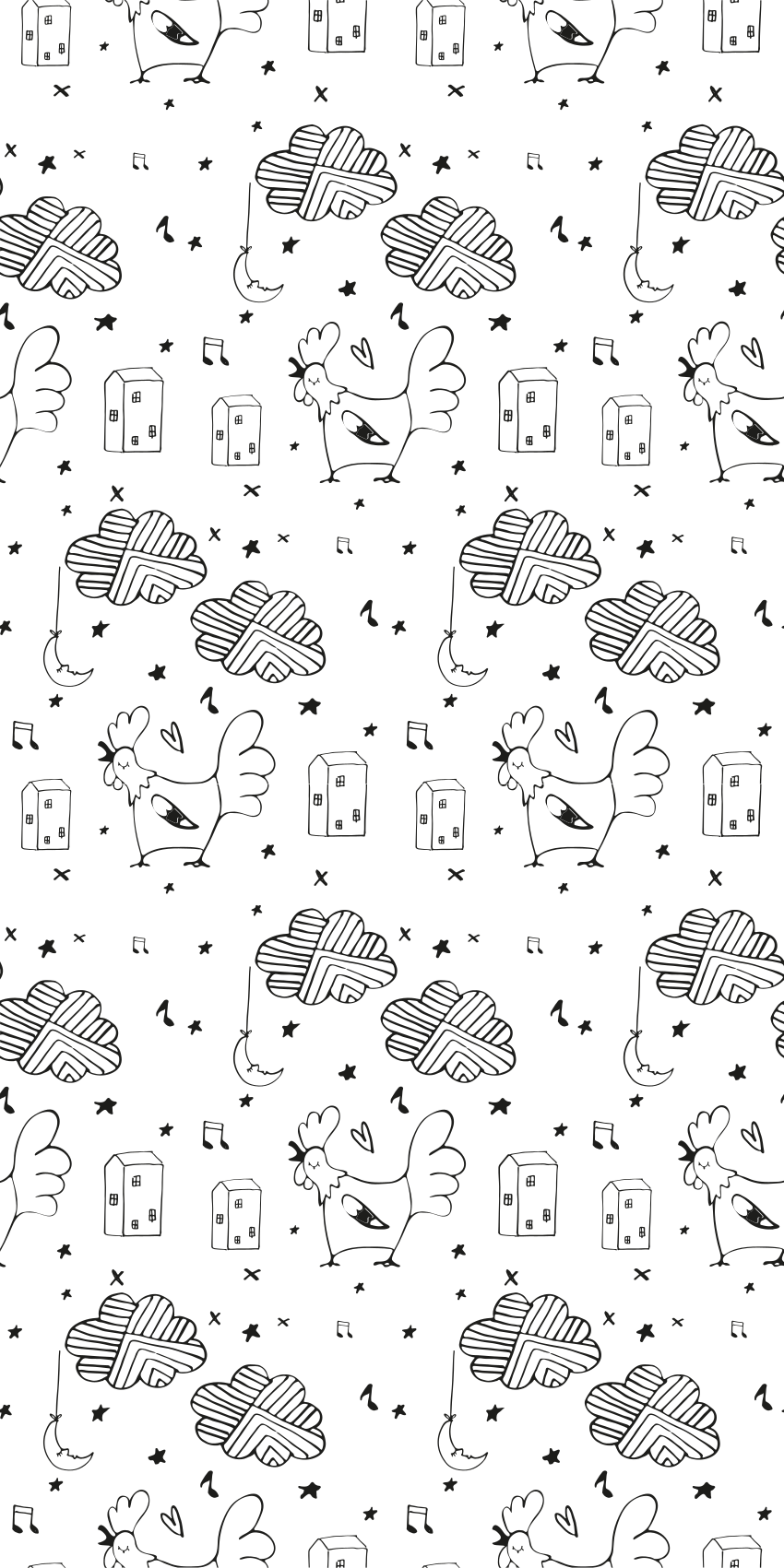 Tapete vinílico nórdico galinhas pretas e brancas - TenStickers