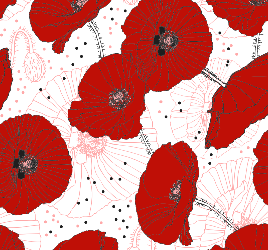 Tapete vinílico natureza com flores vermelhas e desenhos - TenStickers