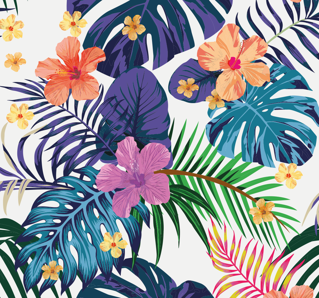 Tapete vinílico natureza flores coloridas havaianas - TenStickers