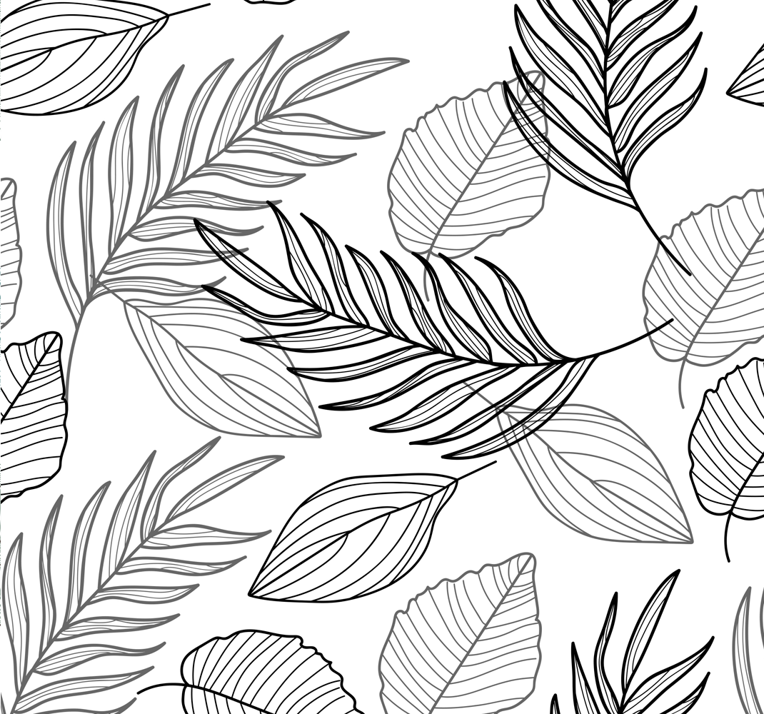 Tapete vinílico natureza desenho folhas preto e branco - TenStickers