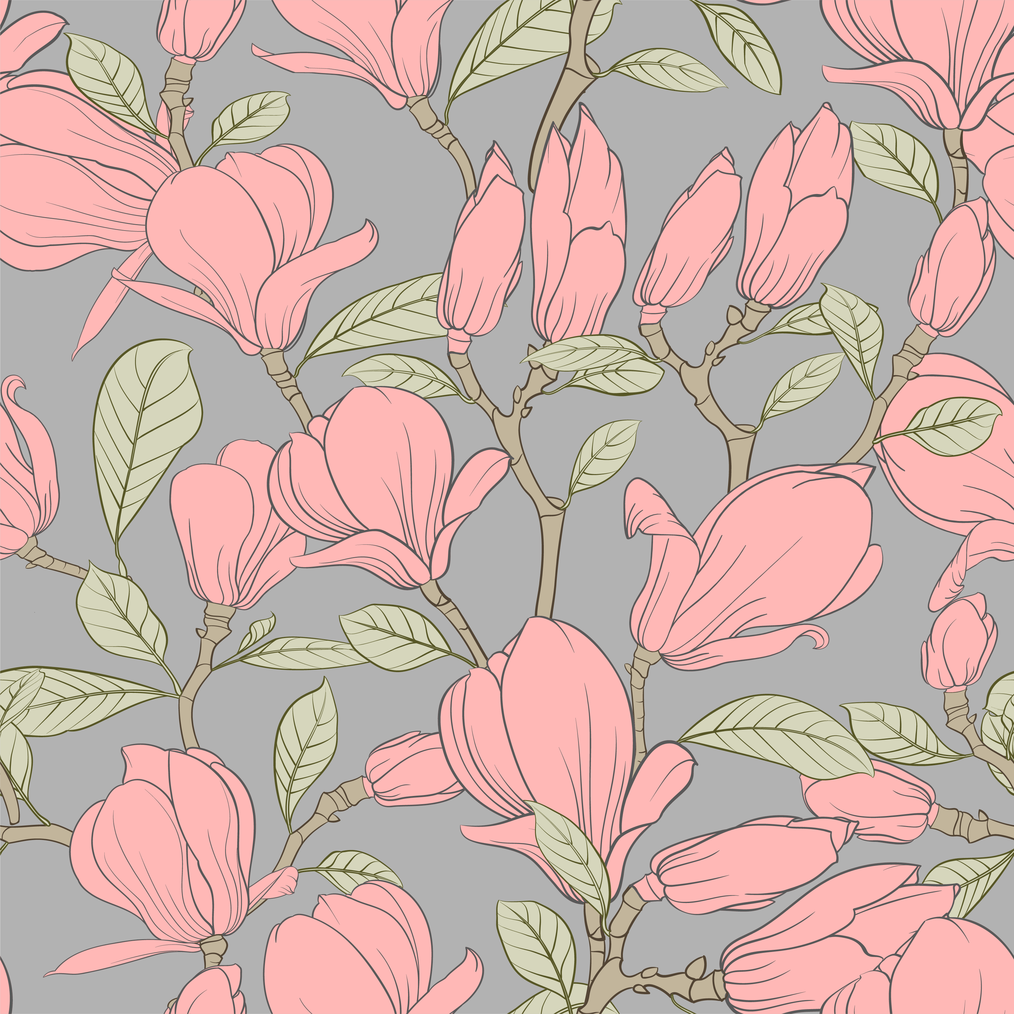 Tapete vinílico natureza flores e folhas rosas - TenStickers