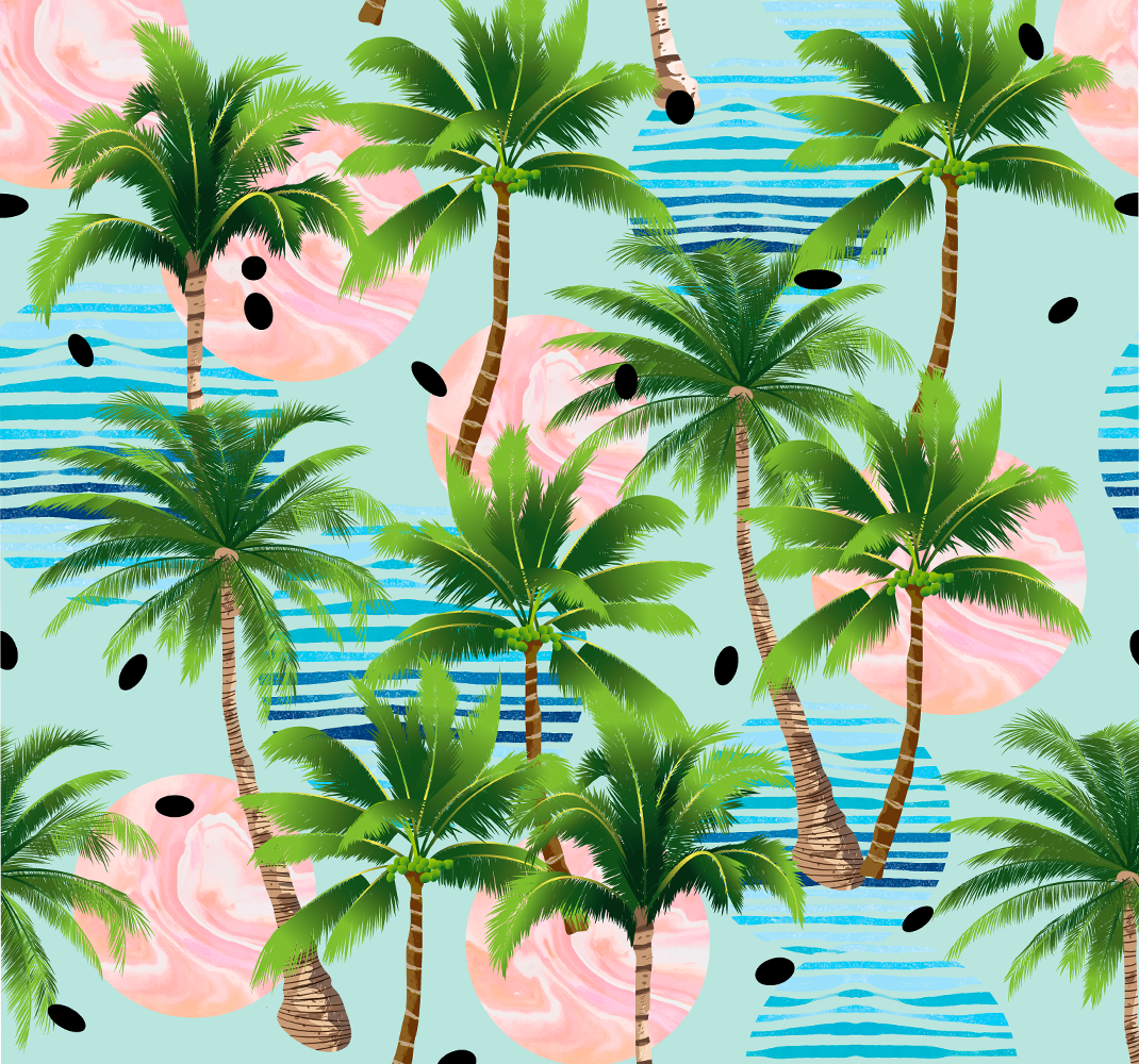 Tapete vinílico natureza coqueiros e ondas - TenStickers