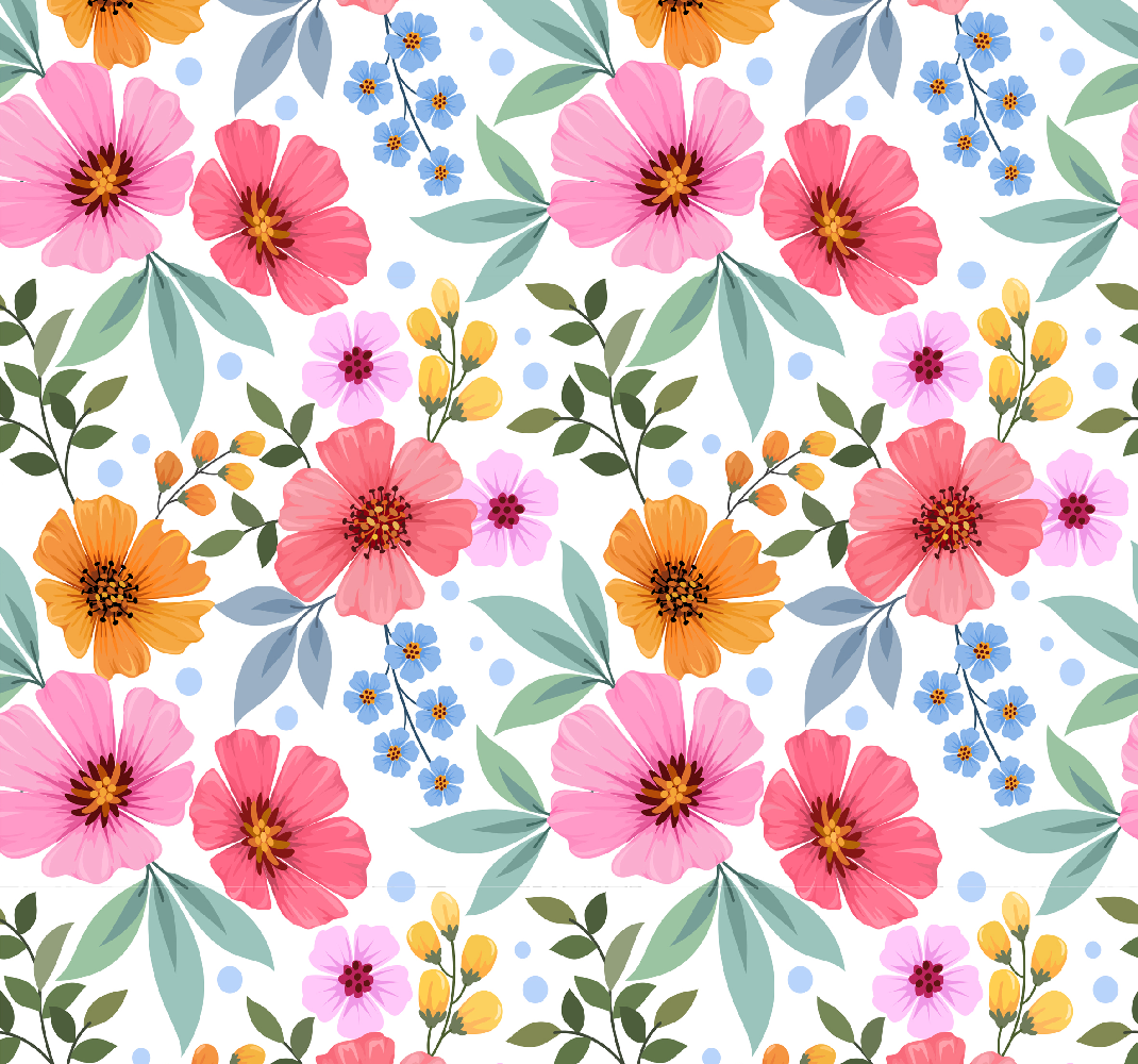 Tapete vinílico natureza flores coloridas fundo branco - TenStickers