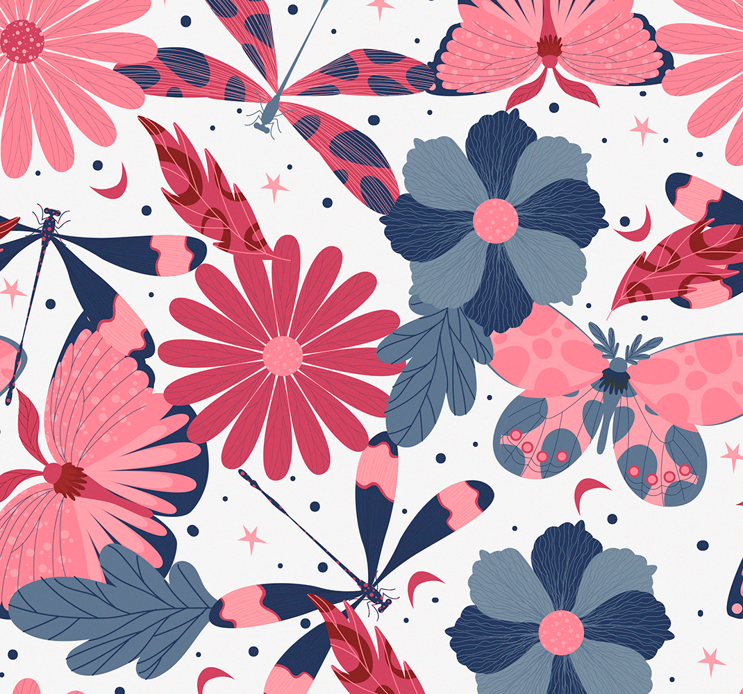 Tapete vinílico natureza padrão borboleta floral - TenStickers