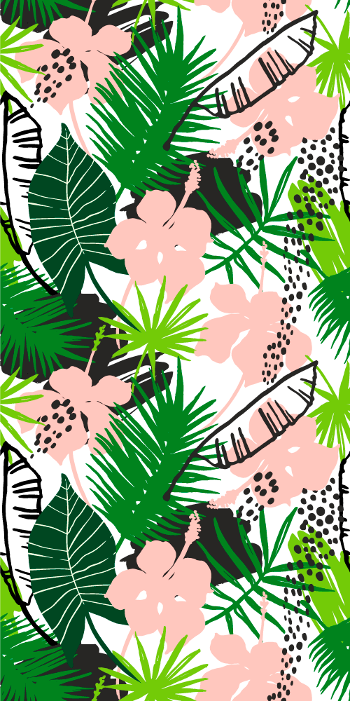 Tapete vinílico natureza com folhas e flores tropicais - TenStickers