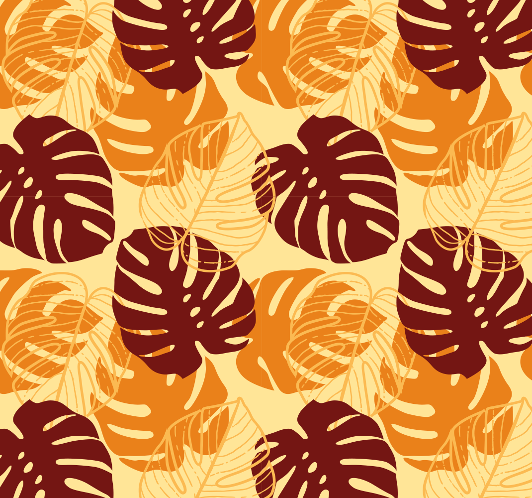 Tapete vinílico natureza monstera vermelho e amarelo - TenStickers
