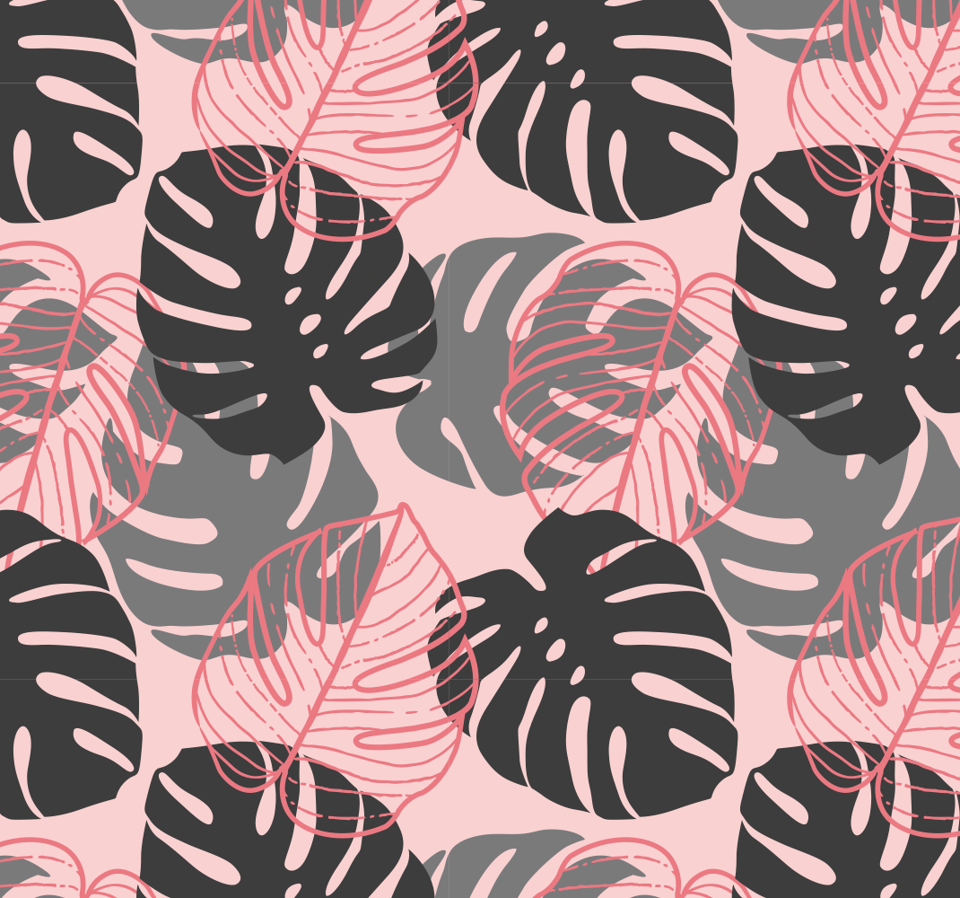 Tapete vinílico natureza monstrosa rosa e cinza - TenStickers