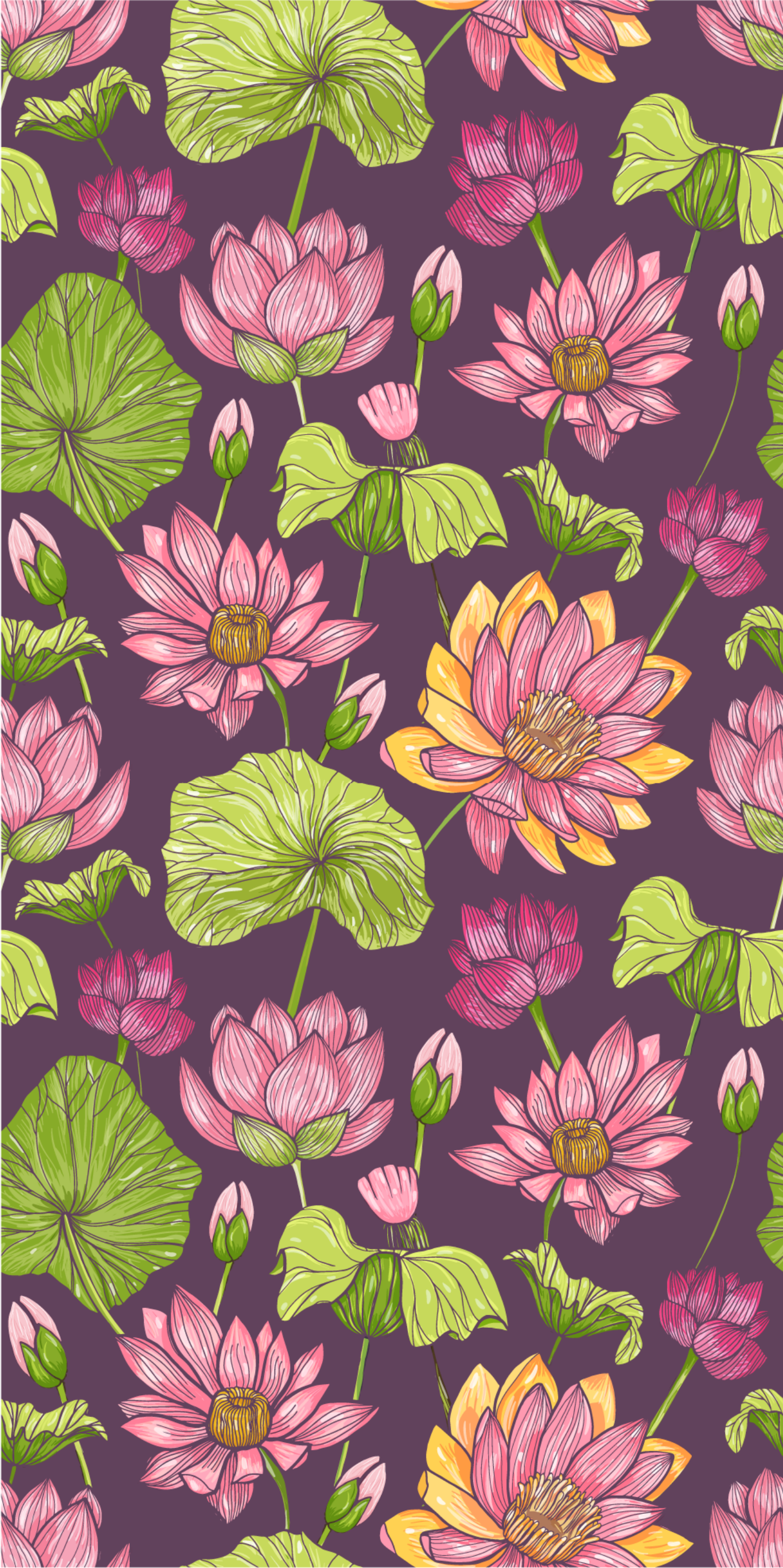 Tapete vinílico natureza folhas e flores de lótus - TenStickers