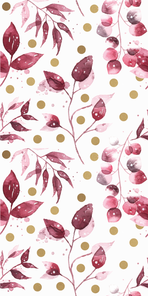 Tapete vinílico natureza folhas burgundy com pontos dourados - TenStickers