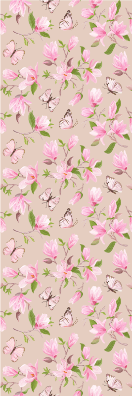 Tapete vinílico natureza design de magnólia rosa e borboleta - TenStickers