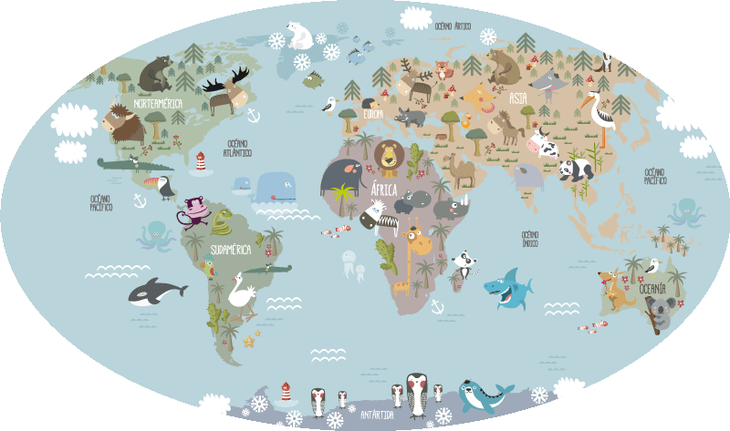 Tapete vinílico de mapa mundial em tons pastéis - TenStickers
