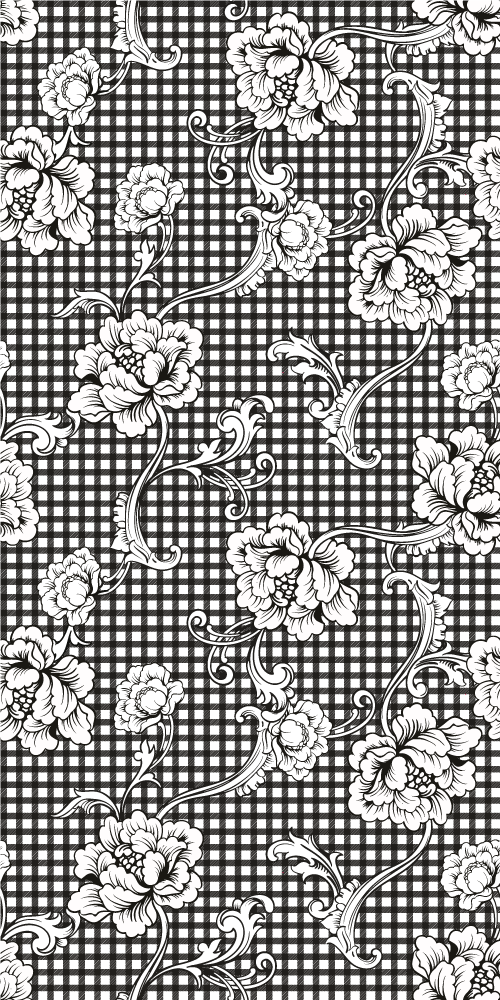 Tapete vinílico vintage padrão gingham preto e branco - TenStickers