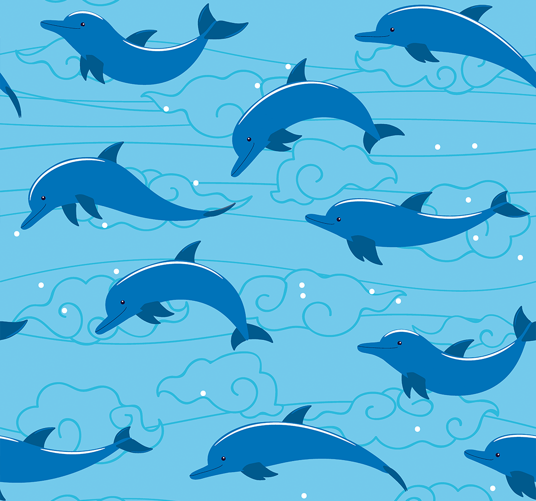 Tapete vinílico de animais céu com nuvens e golfinhos - TenStickers