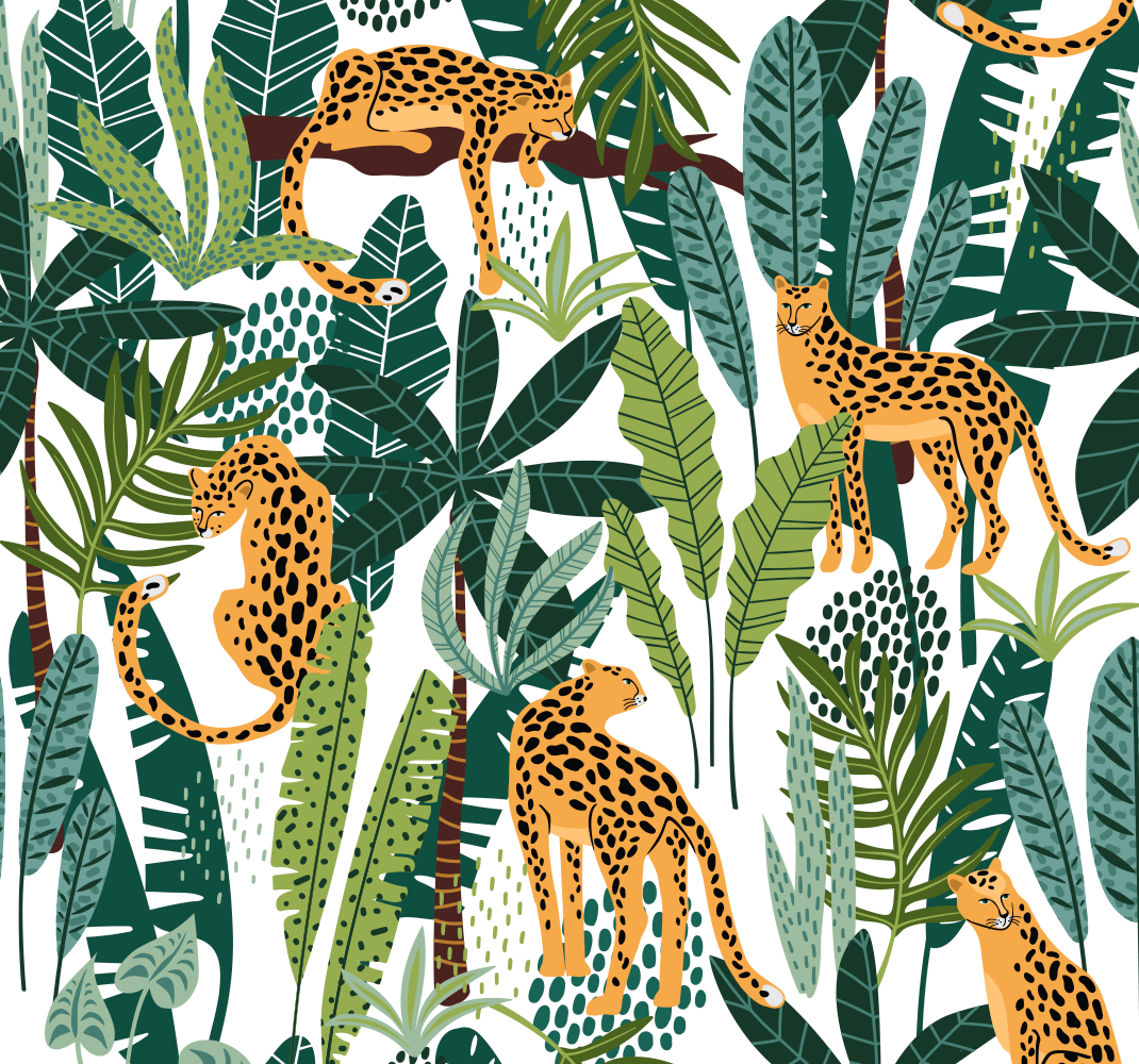 Tapete vinílico de animais com padrão tropical - TenStickers