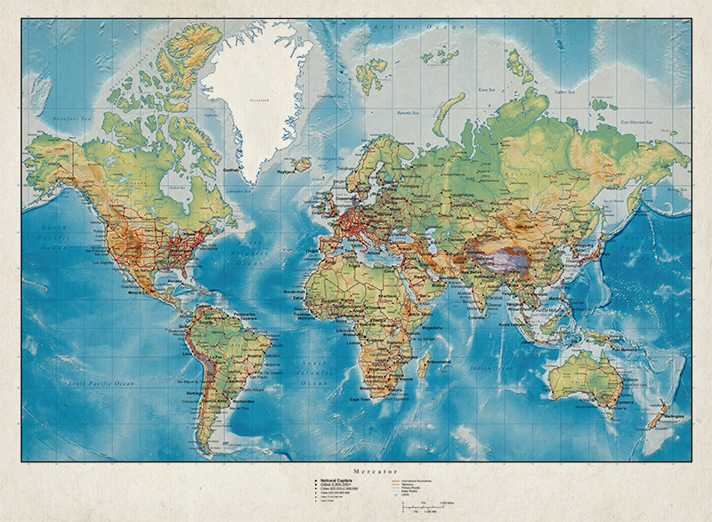 Tapete vinílico de mapa mundial mercator - TenStickers